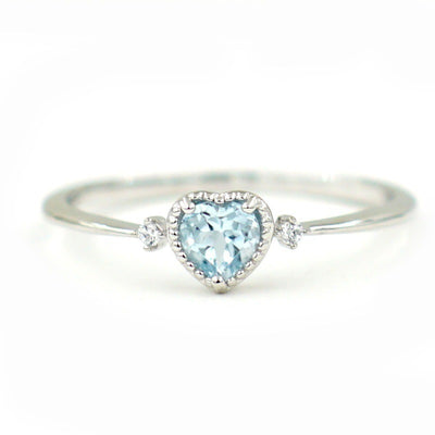 Women'S Silver Sea Blue Heart Shaped Sapphire Engagement Ring - goldylify.com