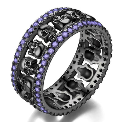Exquisite Black Gold Round Cut Amethyst Gift for Lovers Skull Ring - goldylify.com