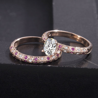 18K Rose Gold Filled Oval Cut Wedding Engagement Solid Ring - goldylify.com