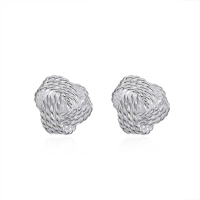 Simple Woven Stud Earrings with Spherical Silver Ornaments - goldylify.com