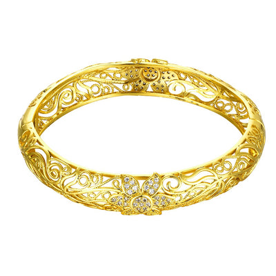 Z025-A Noble Zircon Carving Pattern Gold Bracelet - goldylify.com