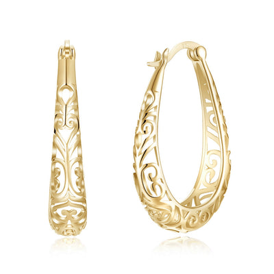 S925 Plated Hollow Out Simple Pure Silver Earrings Champagne Gold - goldylify.com