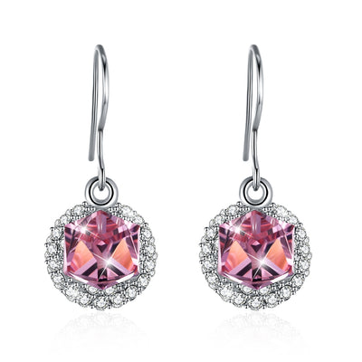 S925 Sterling Silver Sugar Drop Earrings Pink/Platinum Plated - goldylify.com