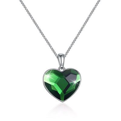 Heart-Shaped Green Necklace with Crystal/Platinum Plated - goldylify.com
