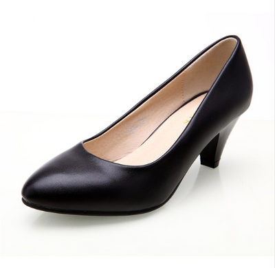 Hotel work shoes female black leather shoes with thick with business dress 43 large size professional shoes - goldylify.com