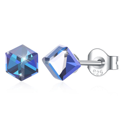 Square Stud S925 Pure Silver Earring Pale Blue/Platinum Plated - goldylify.com