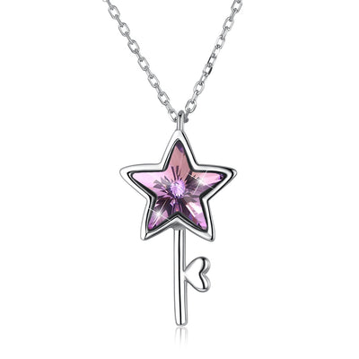 S925 Five-Pointed Star Necklace Purple/Platinum Plated - goldylify.com