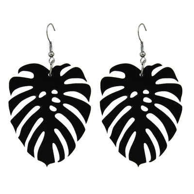 Black Color with Leaf Shape Acrylic Dangle Earring - goldylify.com