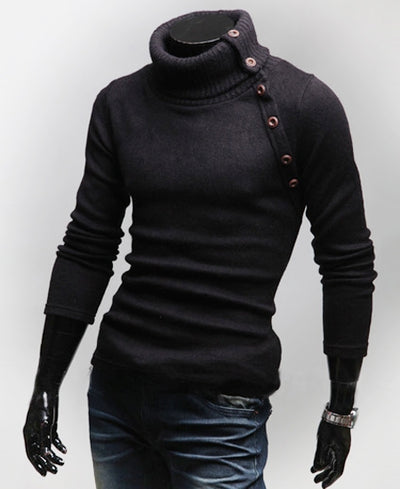 Korean Style Turtleneck Multi-button Long Sleeves Wool Blend Sweater For Men - goldylify.com
