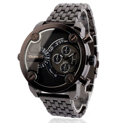 Oulm Fashion Waterproof Quartz Watch with Double Movt Analog Indicate Steel Watchband for Men - goldylify.com