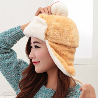 Chic Downy Ball Decorated Plush Texture Trapper Hat For Women - goldylify.com