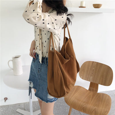 Korean style retro canvas bag chic wild large capacity casual thick cloth bag portable green shopping bag - goldylify.com