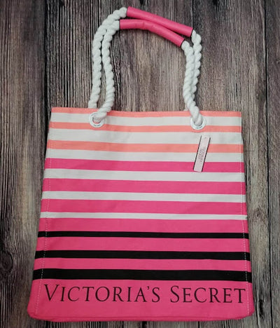 US Victoria's Secret pink striped canvas shoulder bag - goldylify.com