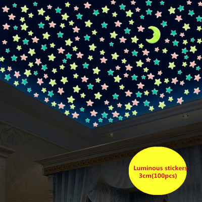 WS 100Pcs Lovely Luminous Stars Wall Stickers Home Glow In The Dark  for Kids Fluorescent Decoration - goldylify.com