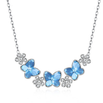 Crystal Butterfly Sterling Silver Necklace Pale Blue/Platinum Plated - goldylify.com