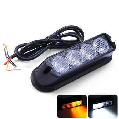 12V 4W Water Resistant Car Truck Emergency Strobe Flash Light with 4 LEDs - Amber White Light - goldylify.com