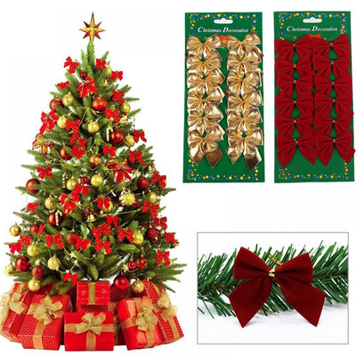 12pcs Pretty Bowknots Ornament Christmas Tree Festival Party Decoration - goldylify.com