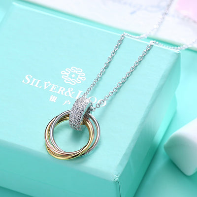 S925 Sterling Silver Necklace with Three-Colour Coil Diamond Pendant Necklace - goldylify.com