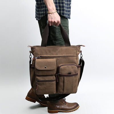 Spot Amites Korean Business Portable Canvas Men's Bag Vertical One Shoulder Electric Messenger Bag Men's Briefcase - goldylify.com