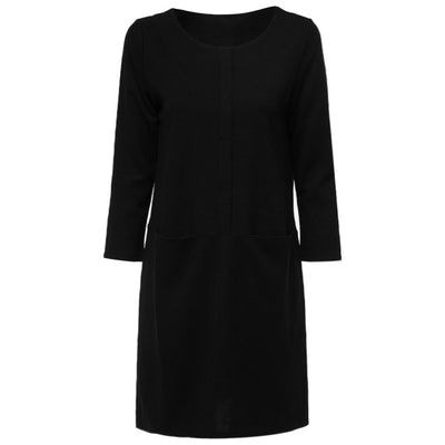 Simple Design Round Collar Long Sleeve Color Button and Pocket Design Straight Women's Dress - goldylify.com