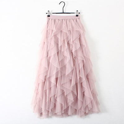 TIGENA Fashion Tutu Tulle Skirt Women Long Maxi Skirt 2019 Korean Cute Pink High Waist Pleated Skirt Female School Sun spodnica - goldylify.com