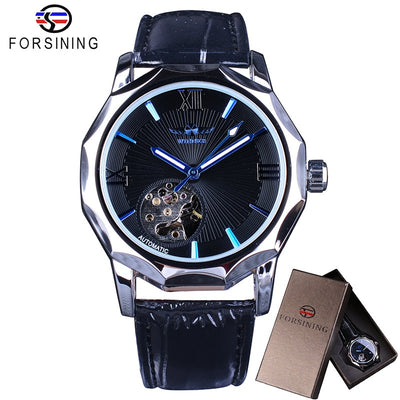 Winner Blue Ocean Geometry Design Transparent Skeleton Dial Mens Watch Top Brand Luxury Automatic Fashion Mechanical Watch Clock - goldylify.com