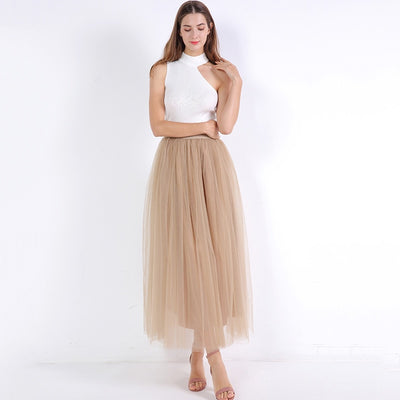 4 Layers 100cm Floor length Skirts for Women Elegant High Waist Pleated Tulle Skirt Bridesmaid Ball Gown Bridesmaid Clothing - goldylify.com