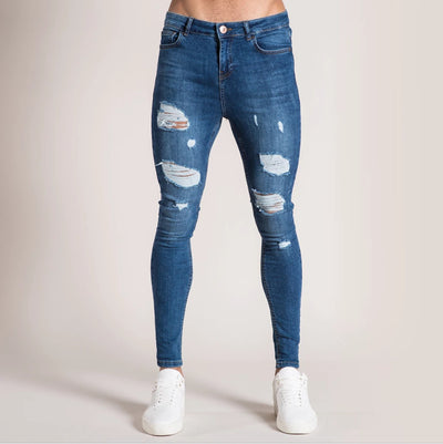 Fashion Streetwear Men's Jeans Vintage Blue Gray Color Skinny Destroyed Ripped Jeans Broken Punk Pants Homme Hip Hop Jeans Men - goldylify.com