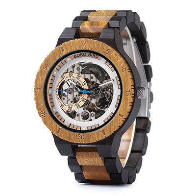 BOBO BIRD Wooden Mechanical Watch Men Luxury Retro Design Case With Gold Label Beside Automatic and Multi-Functional Wristwatch - goldylify.com