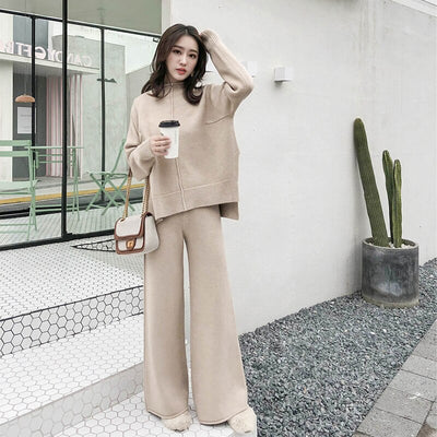 Genayooa Winter Tracksuit 2 Piece Pant Suits For Women Knitted Long Sleeve Two Piece Set Top And Pants Women Suit Outwear Korean - goldylify.com