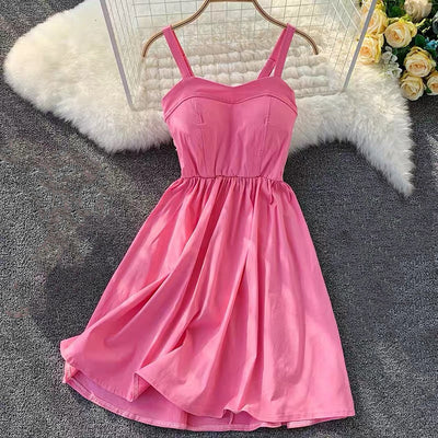 Marwin 2019 New-Coming Summer Solid Knee-Length Spaghetti Strap Strapless Dresses High Street Empire Style Party Holiday Dresses - goldylify.com