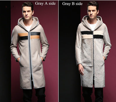 New Real Sheepskin Fur Shearling jacket for man long reversible genuine leather coat slim fit warm sheep shearling jacket - goldylify.com
