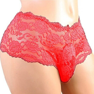 Men's Panties Sexy Lace Underwear Low-Waist Briefs Thong Bikini Briefs for Male Floral Pattern See-Through Intimates - goldylify.com