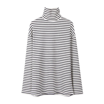 2019 New Black White Striped Long Sleeve T Shirts Women Loose T-shirt Womens Female Fashion Korean Style School Students Females - goldylify.com