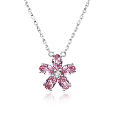 Sterling Silver Crystal Petal Necklace Pink/Platinum Plated - goldylify.com
