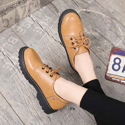 British style small leather shoes lady 2020 spring and autumn new retro round head student college Korean version flat shoes - goldylify.com