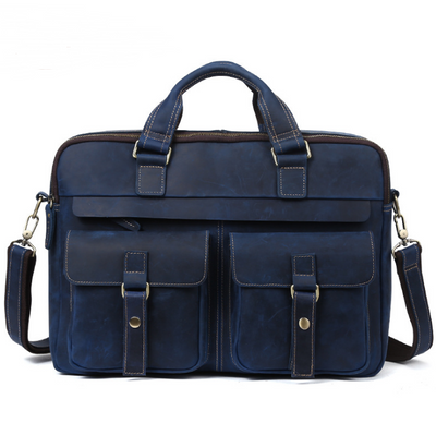 Genuine men''s bags retro men''s business bags briefcase cowhide oblique Bag 15.6 inch Laptop Bag - goldylify.com