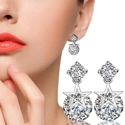 Silver Star-Studded Zircon Earrings Gift Ear Nails Ear Drops Jewelry - goldylify.com