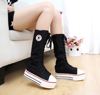 Spring and autumn black and white platform canvas shoes wholesale increase in wild casual shoes student muffin with women's shoes - goldylify.com