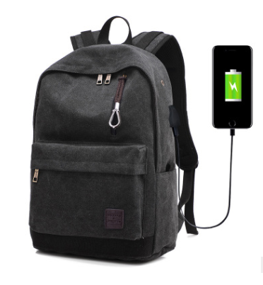 Backpack canvas travel bag external usb charging interface with headphone hole junior high school student bag - goldylify.com