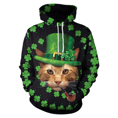 Clover and Cat Printed Pullover Hoodie - goldylify.com