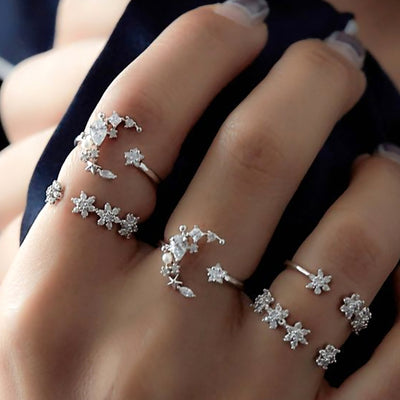 Silver Color With Rhinestone Geometric Rings 5PCS/Set - goldylify.com