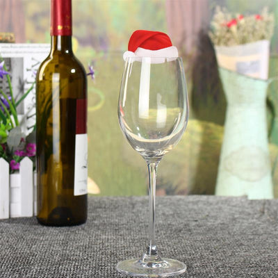 WS 10 Pcs/SET Table Place Cards Christmas Santa Hat Wine Glass Decoration - goldylify.com