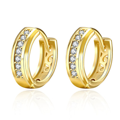 Row Diamond Round Fashionable Gold Zircon Earring Plated with Gold - goldylify.com