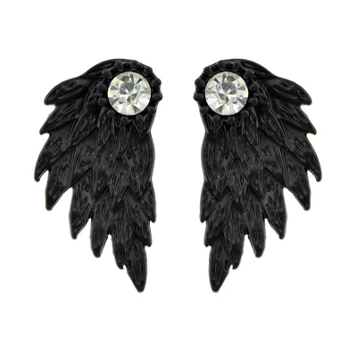 Black Antique Silver Color with Rhinestone Wing Stud Earring - goldylify.com