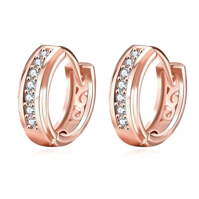 Row Diamond Round Fashionable Gold Zircon Earring Plated with Rose Gold - goldylify.com