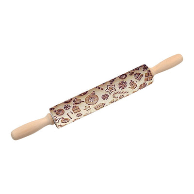 Christmas Embossing Rolling Pin Baking Cookies Laser engraving Wooden Roller - goldylify.com