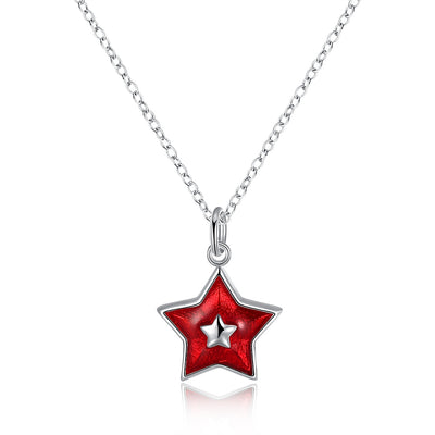 Another Silver Christmas Theme - Red Five-Pointed Star Pendant Necklace - goldylify.com