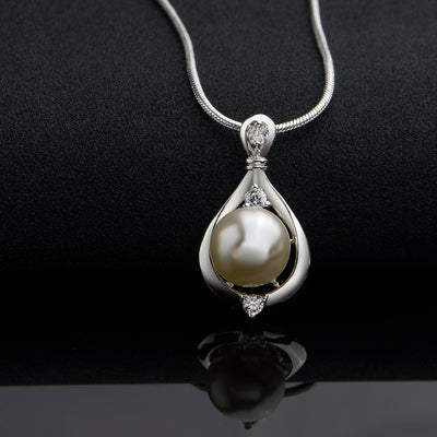 Pearl Necklace Set with Stone Drop Pendant Silver Necklace Set with Pearl - goldylify.com