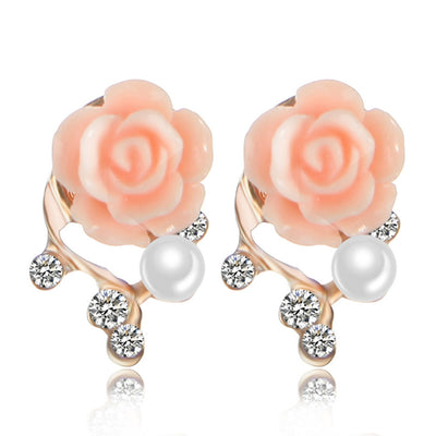 New Fashion 18K Gold Plated Cute Sweet Rose Shaped Artificial and Diamond - goldylify.com